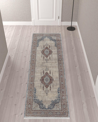 5' X 7' Gray Red And Blue Floral Power Loom Stain Resistant Area Rug