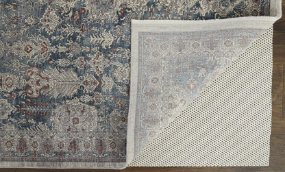 5' X 7' Blue And Ivory Floral Power Loom Stain Resistant Area Rug