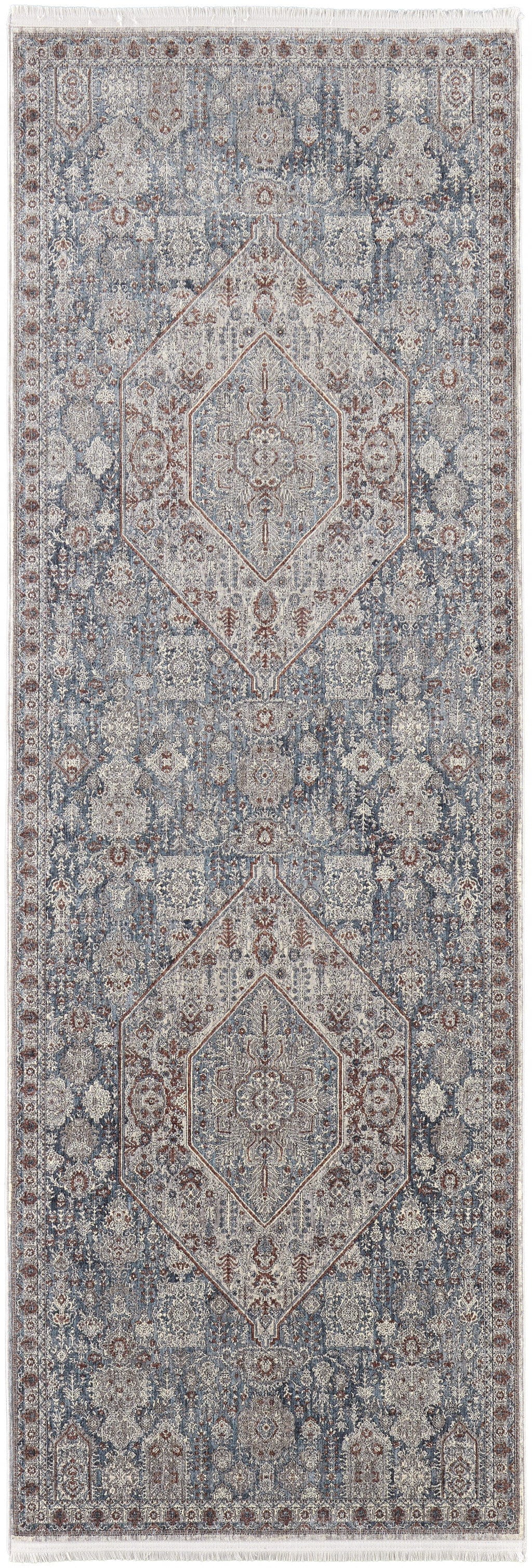 5' X 7' Blue And Ivory Floral Power Loom Stain Resistant Area Rug