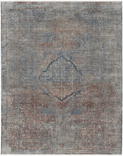 5' X 7' Blue Red And Gray Floral Power Loom Stain Resistant Area Rug
