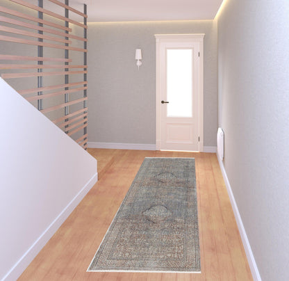 5' X 7' Blue Red And Gray Floral Power Loom Stain Resistant Area Rug