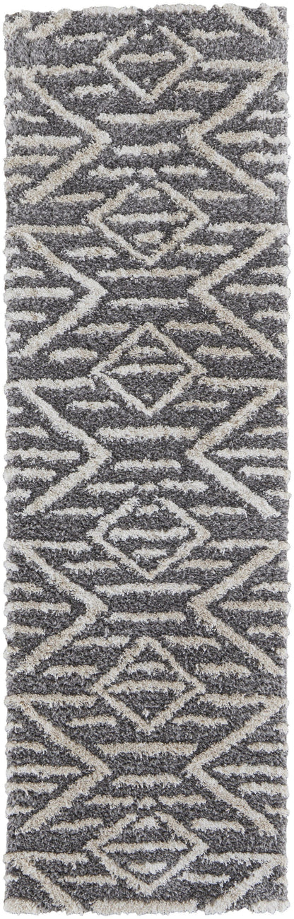 4' X 6' Gray And Ivory Geometric Power Loom Stain Resistant Area Rug