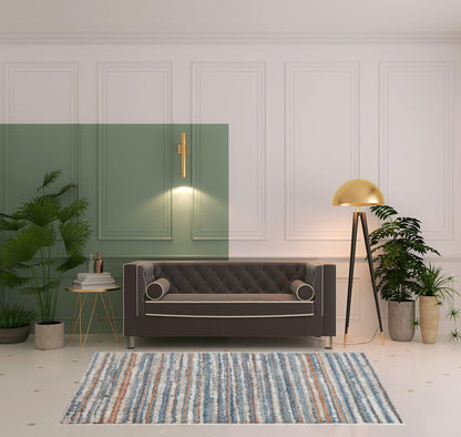 4' X 6' Ivory Blue And Orange Striped Power Loom Stain Resistant Area Rug