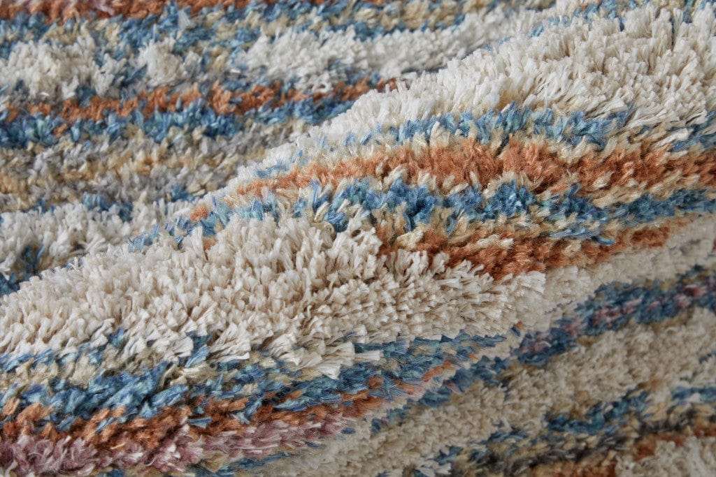 4' X 6' Ivory Blue And Orange Striped Power Loom Stain Resistant Area Rug