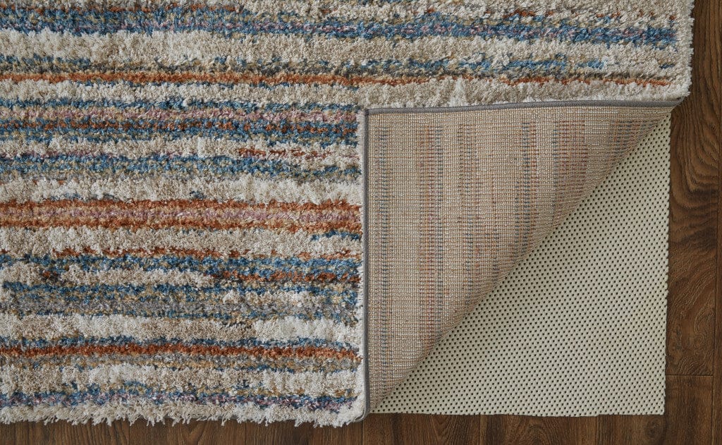 4' X 6' Ivory Blue And Orange Striped Power Loom Stain Resistant Area Rug