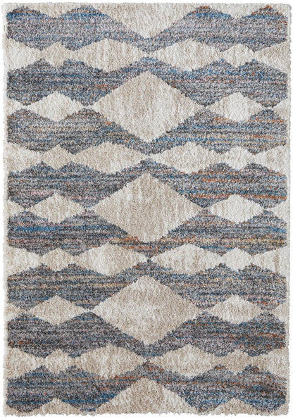 4' X 6' Ivory Gray And Blue Chevron Power Loom Stain Resistant Area Rug