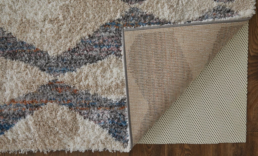 4' X 6' Ivory Gray And Blue Chevron Power Loom Stain Resistant Area Rug