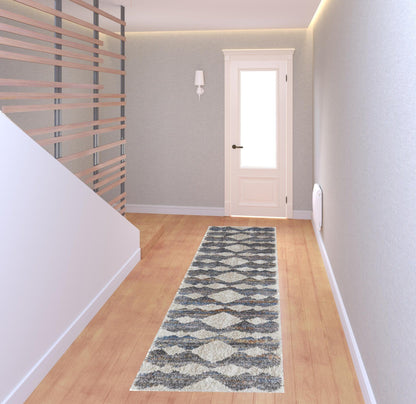 4' X 6' Ivory Gray And Blue Chevron Power Loom Stain Resistant Area Rug