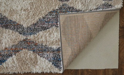 4' X 6' Ivory Gray And Blue Chevron Power Loom Stain Resistant Area Rug