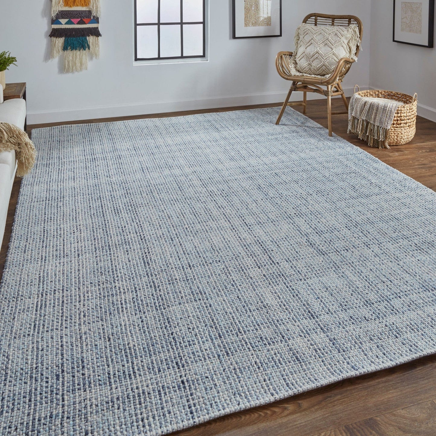 5' X 8' Gray Ivory And Blue Hand Woven Area Rug