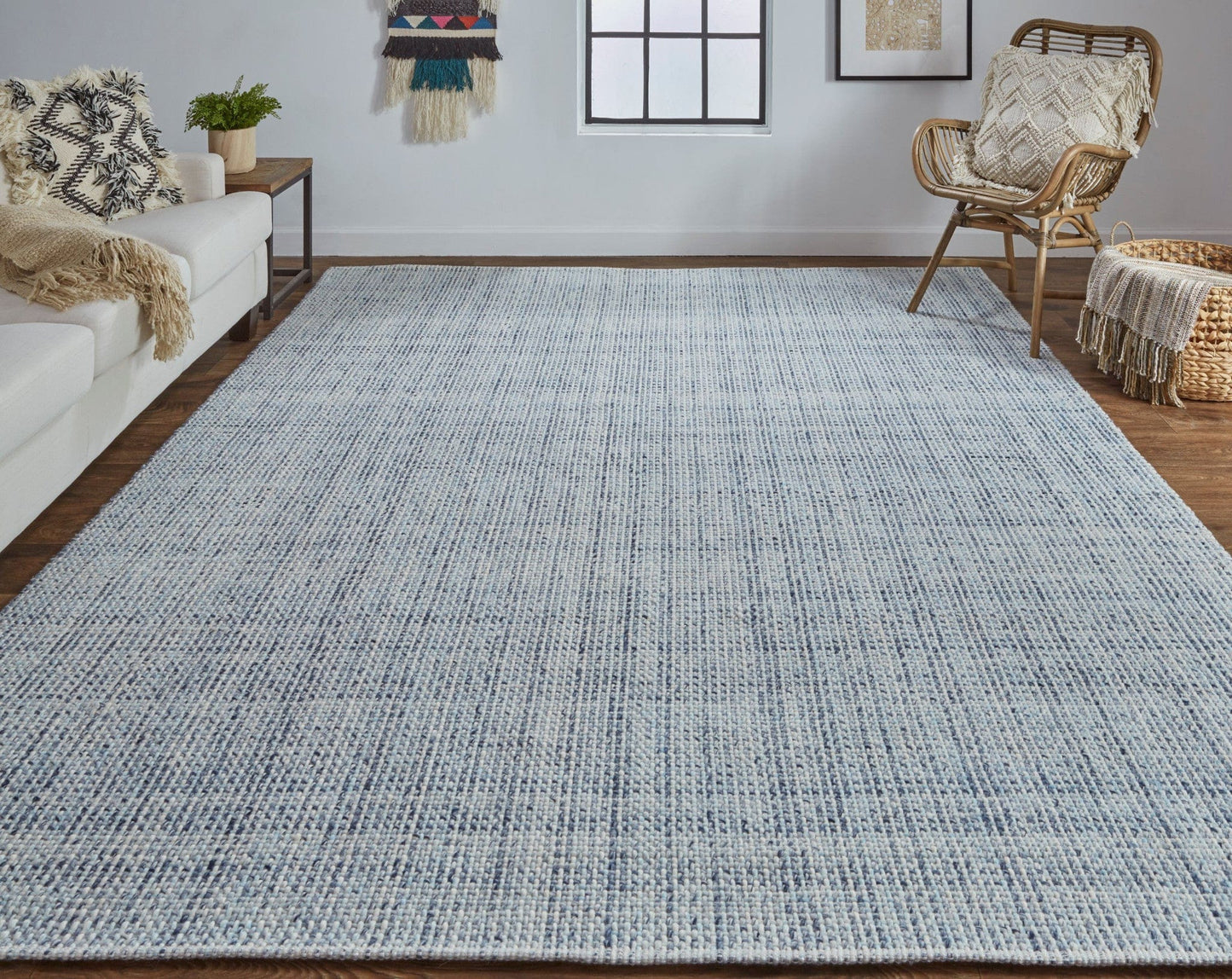 5' X 8' Gray Ivory And Blue Hand Woven Area Rug