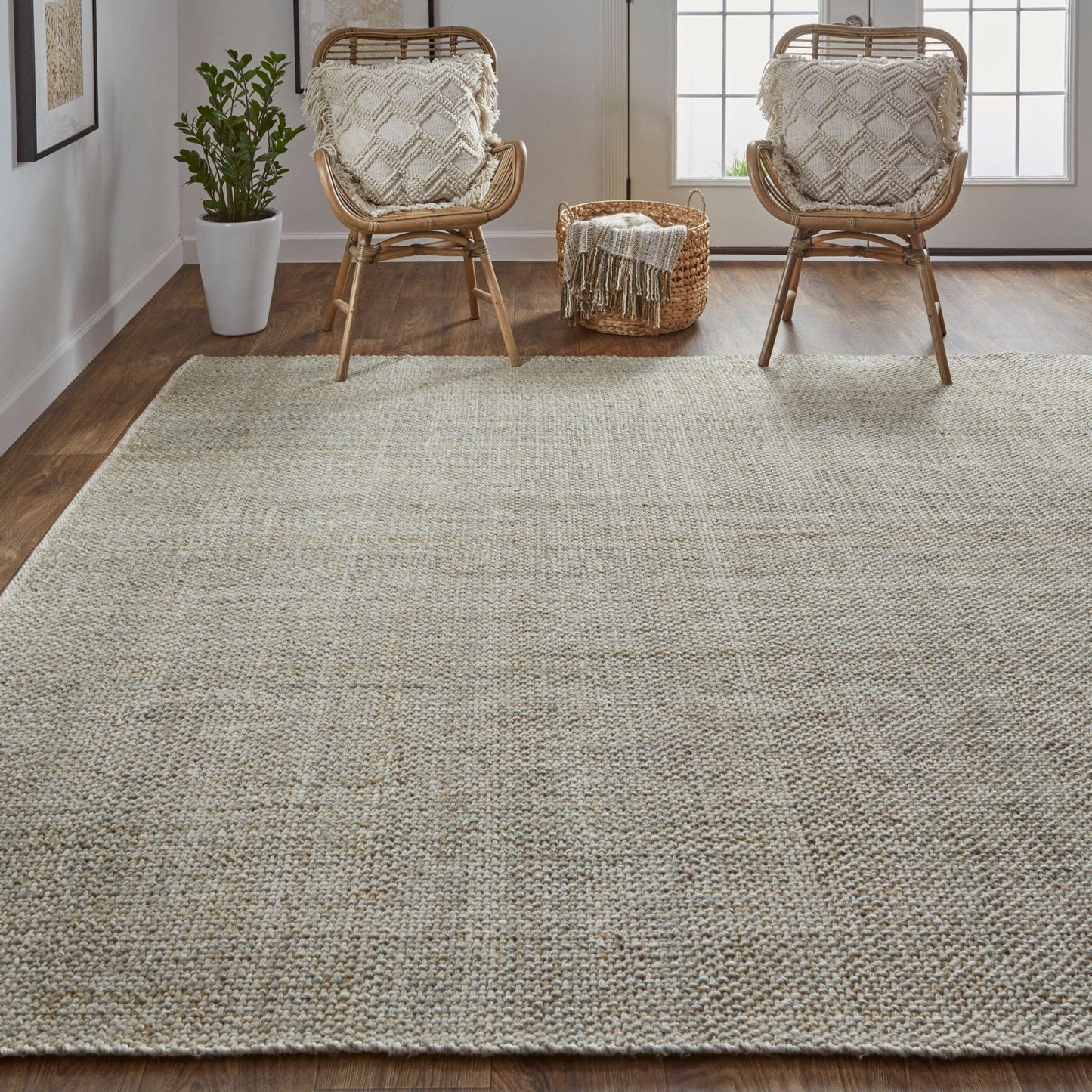 5' X 8' Gray Ivory And Blue Hand Woven Area Rug