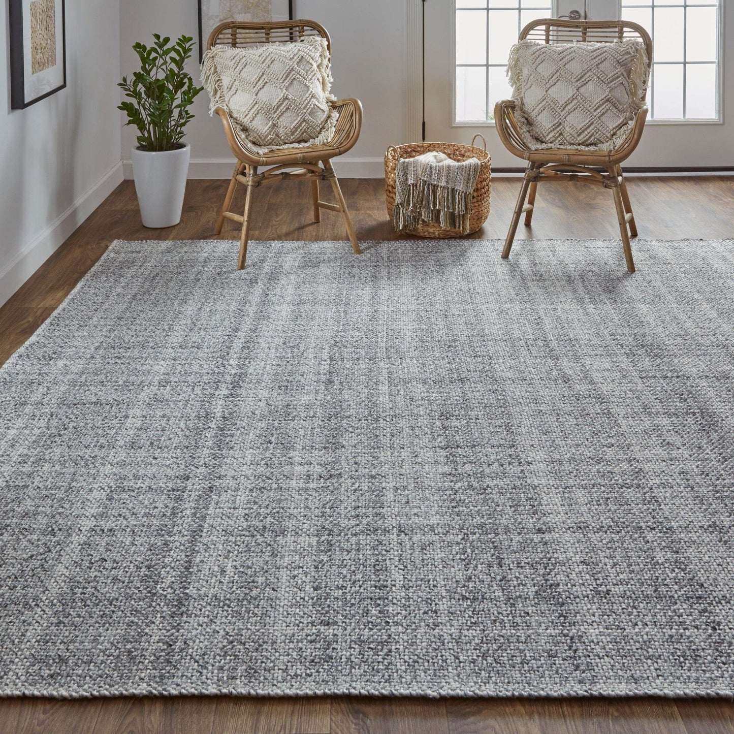 5' X 8' Gray Ivory And Blue Hand Woven Area Rug