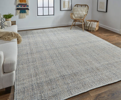 5' X 8' Gray Ivory And Blue Hand Woven Area Rug