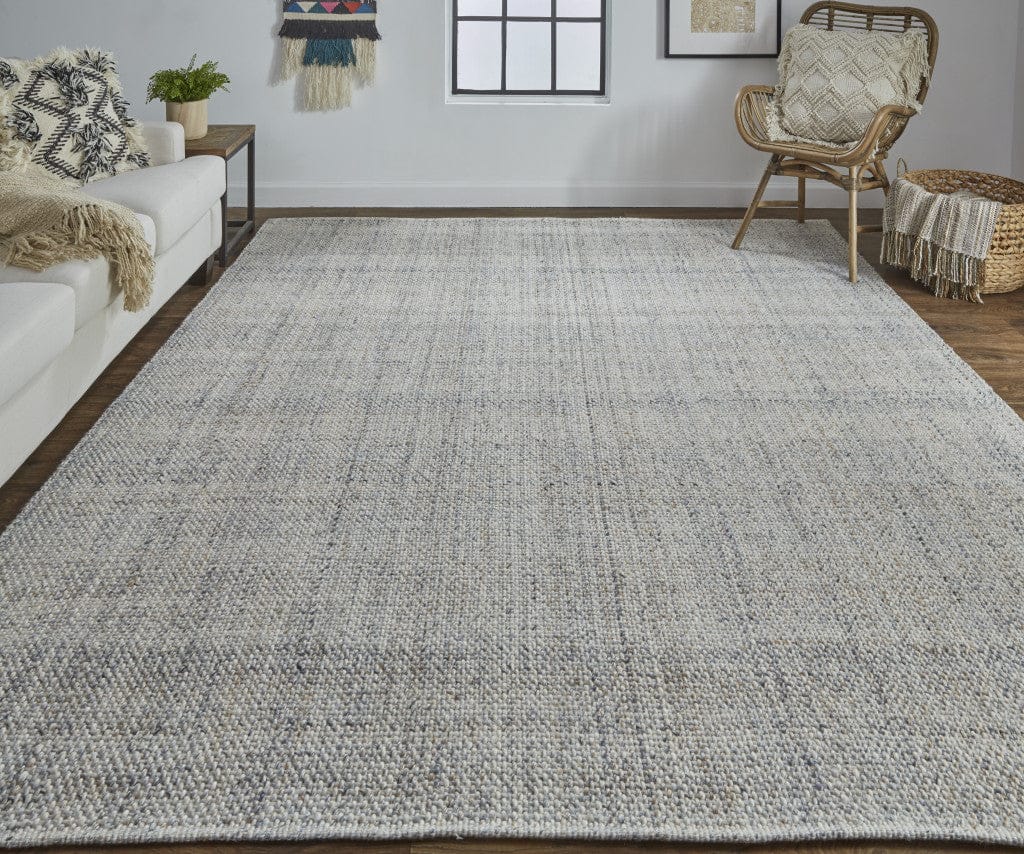 5' X 8' Gray Ivory And Blue Hand Woven Area Rug