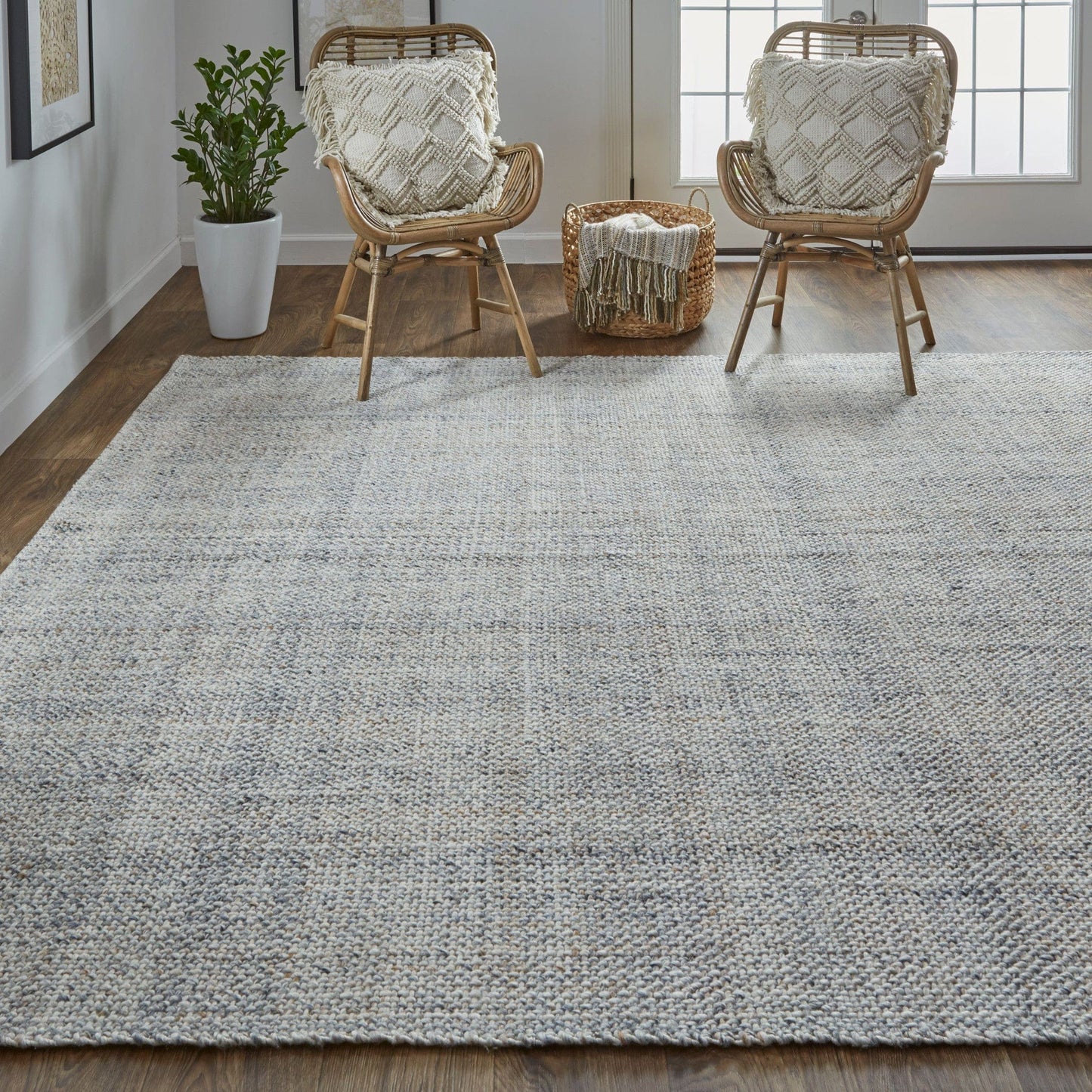 5' X 8' Gray Ivory And Blue Hand Woven Area Rug