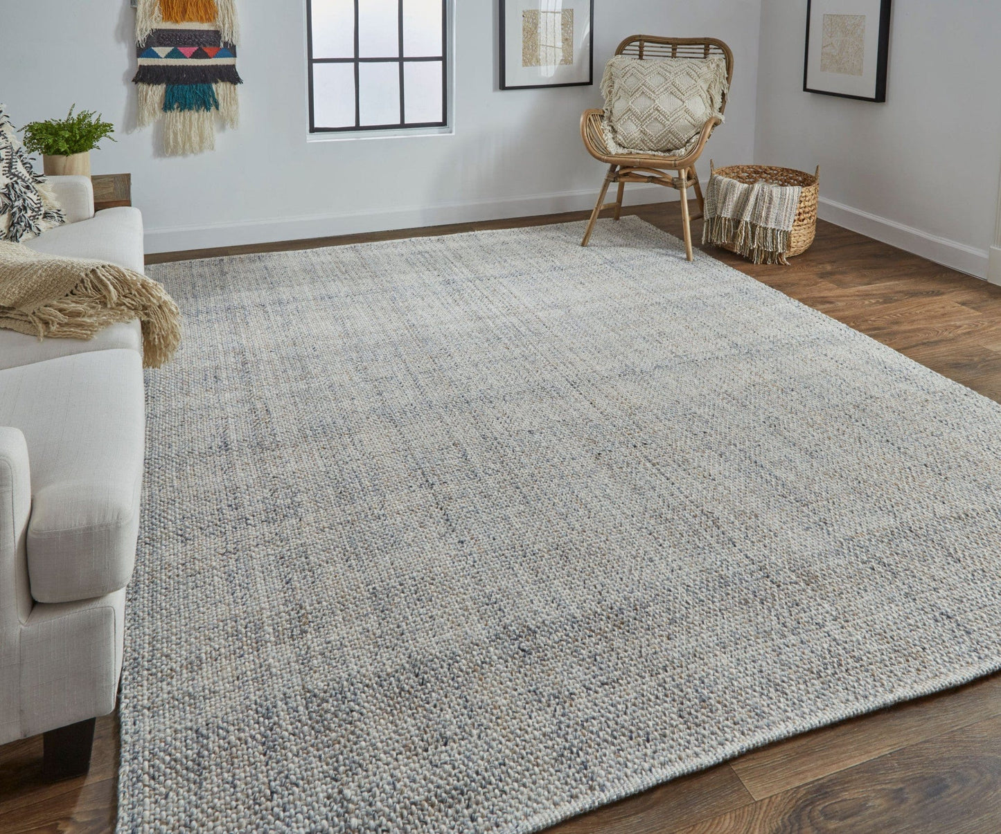 5' X 8' Gray Ivory And Blue Hand Woven Area Rug