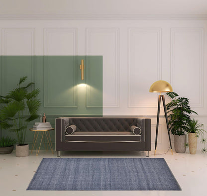 5' X 8' Gray Ivory And Blue Hand Woven Area Rug