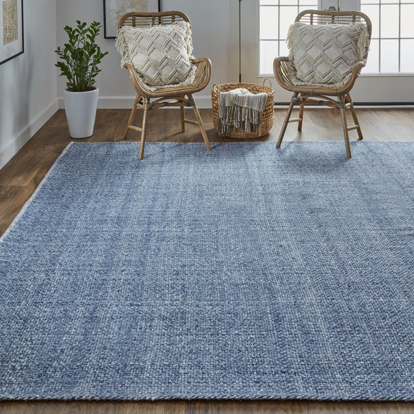 5' X 8' Gray Ivory And Blue Hand Woven Area Rug