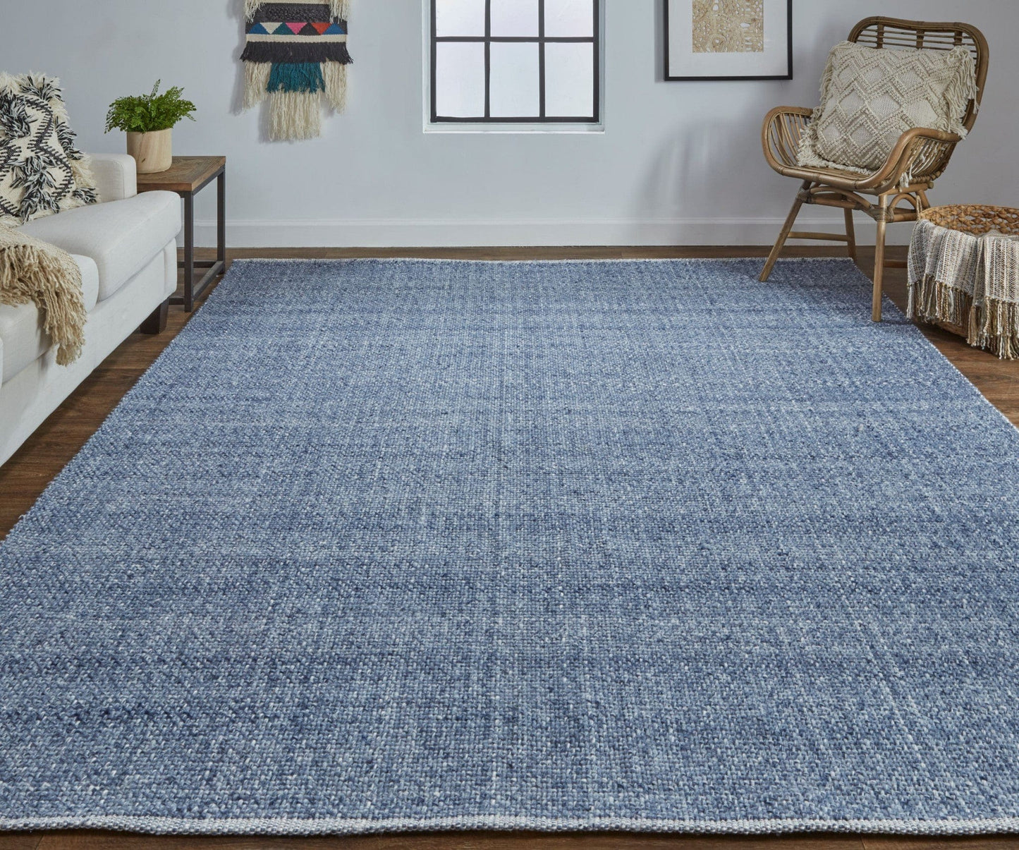5' X 8' Gray Ivory And Blue Hand Woven Area Rug