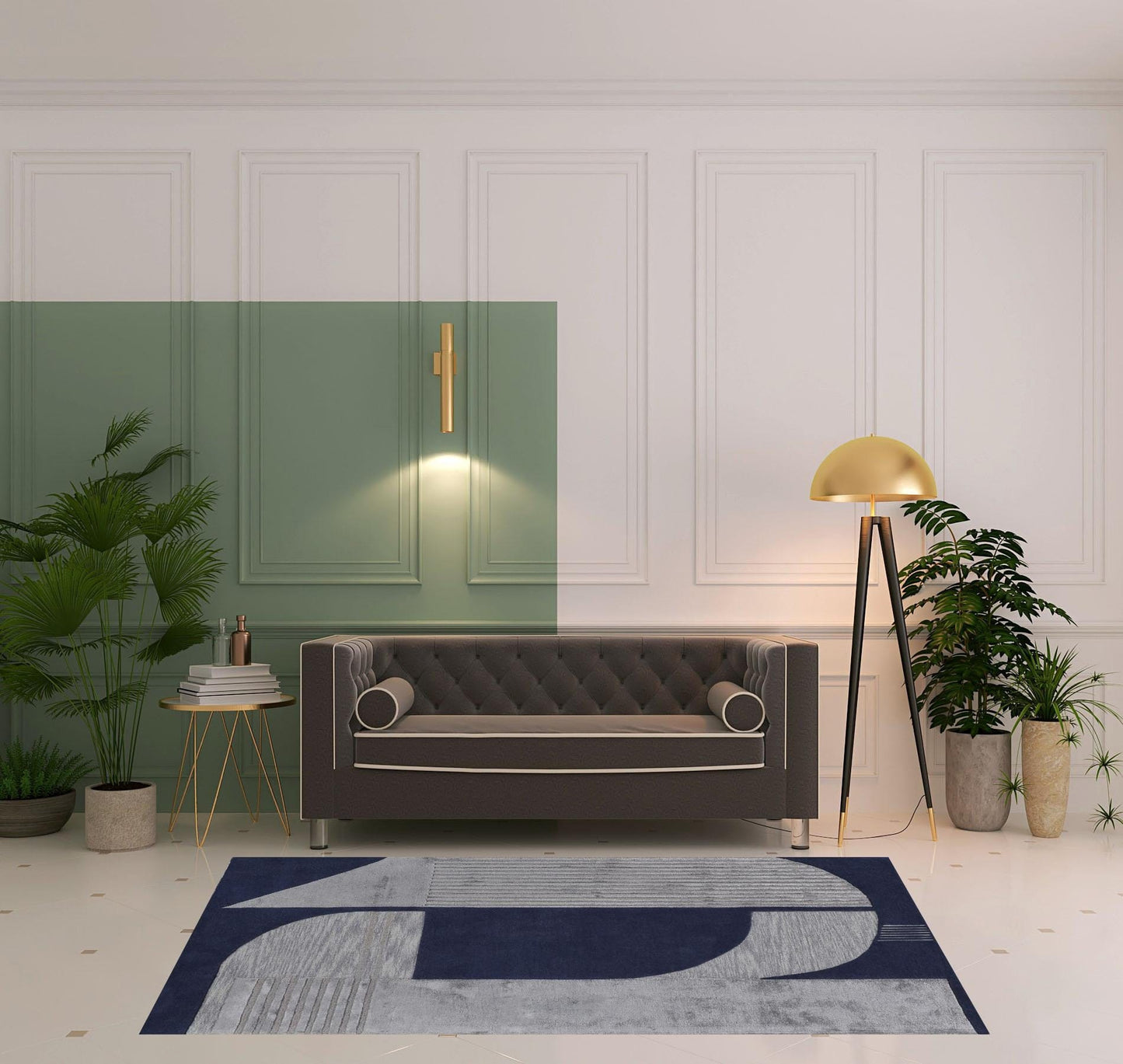 4' X 6' Blue And Silver Wool Geometric Tufted Handmade Area Rug