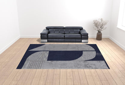 4' X 6' Blue And Silver Wool Geometric Tufted Handmade Area Rug