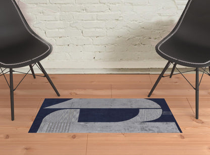 4' X 6' Blue And Silver Wool Geometric Tufted Handmade Area Rug