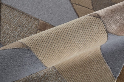 4' X 6' Tan Brown And Blue Wool Geometric Tufted Handmade Area Rug