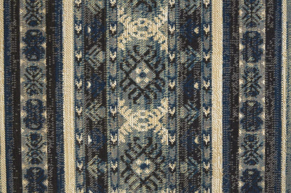 4' X 6' Blue Tan And Black Geometric Power Loom Distressed Stain Resistant Area Rug