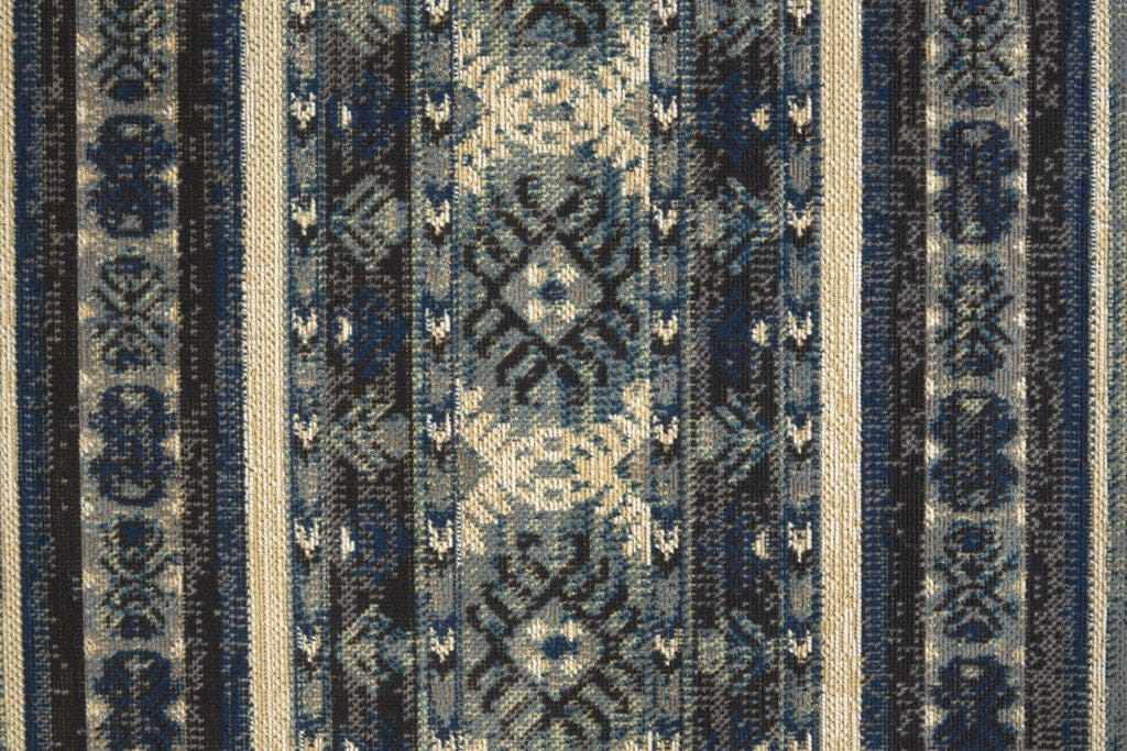 4' X 6' Blue Tan And Black Geometric Power Loom Distressed Stain Resistant Area Rug