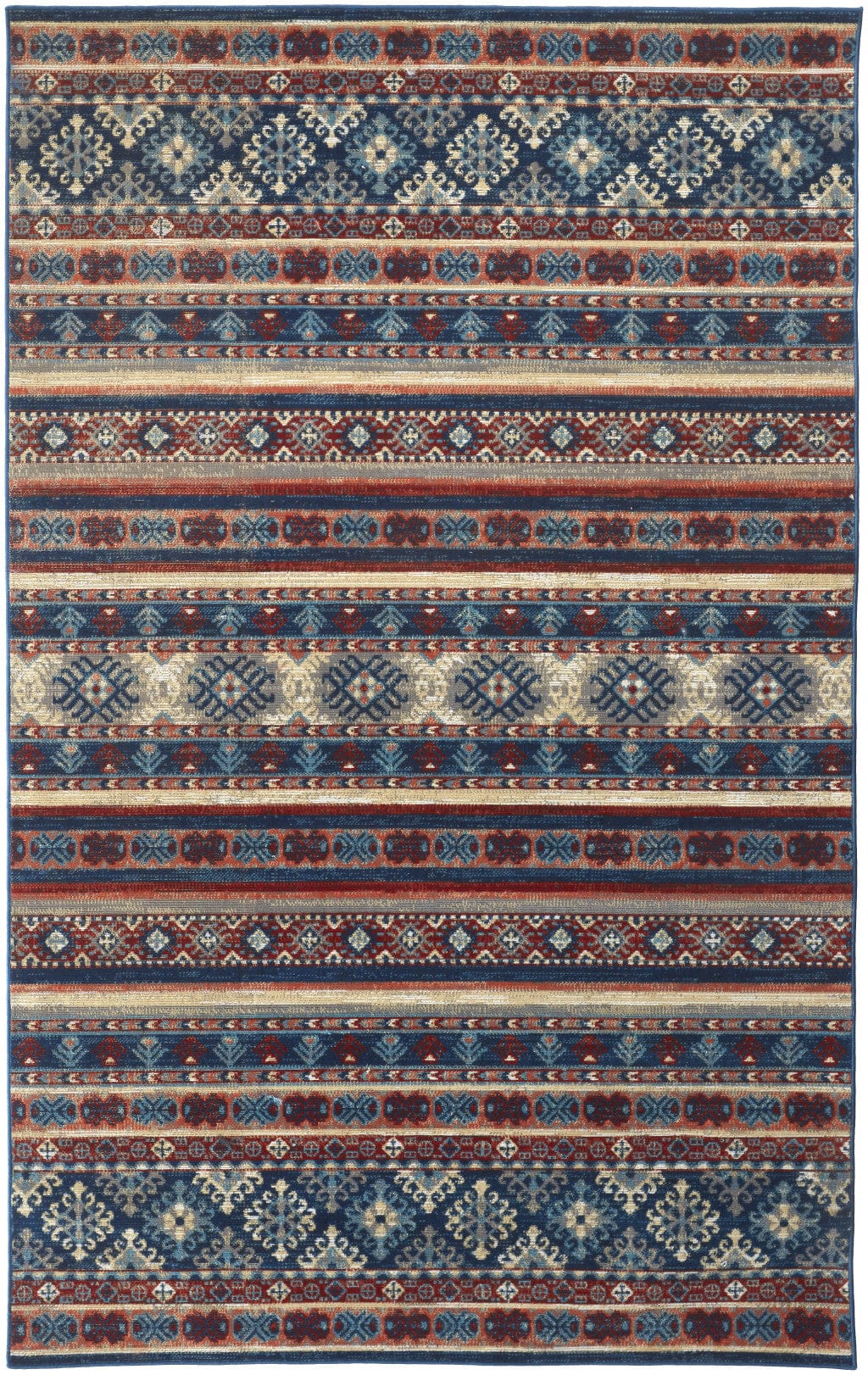 4' X 6' Blue Tan And Black Geometric Power Loom Distressed Stain Resistant Area Rug