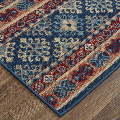 4' X 6' Blue Tan And Black Geometric Power Loom Distressed Stain Resistant Area Rug