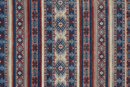 4' X 6' Blue Tan And Black Geometric Power Loom Distressed Stain Resistant Area Rug
