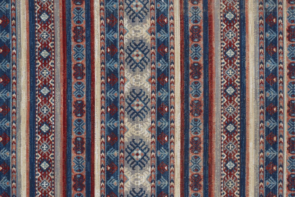 4' X 6' Blue Tan And Black Geometric Power Loom Distressed Stain Resistant Area Rug