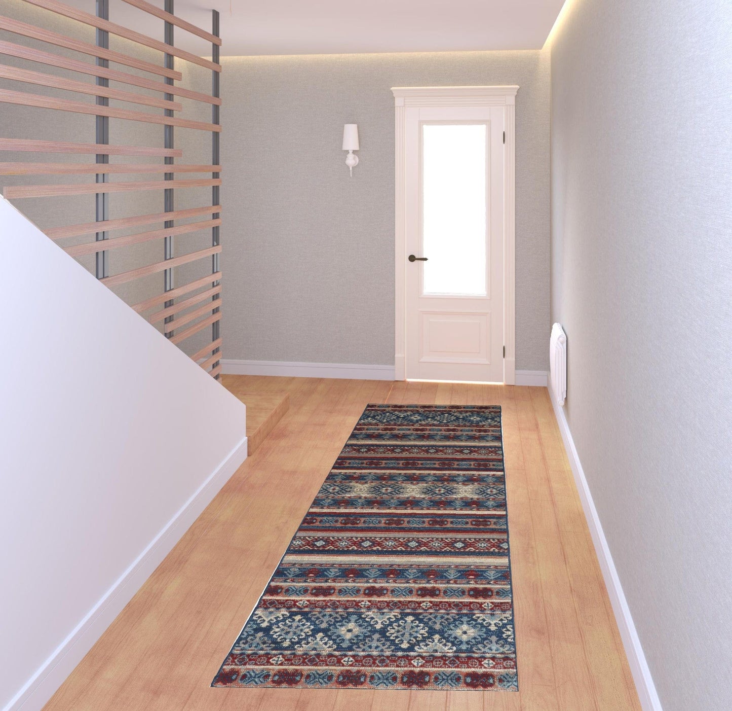 4' X 6' Blue Tan And Black Geometric Power Loom Distressed Stain Resistant Area Rug