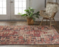 4' X 6' Red Tan And Black Abstract Power Loom Distressed Stain Resistant Area Rug