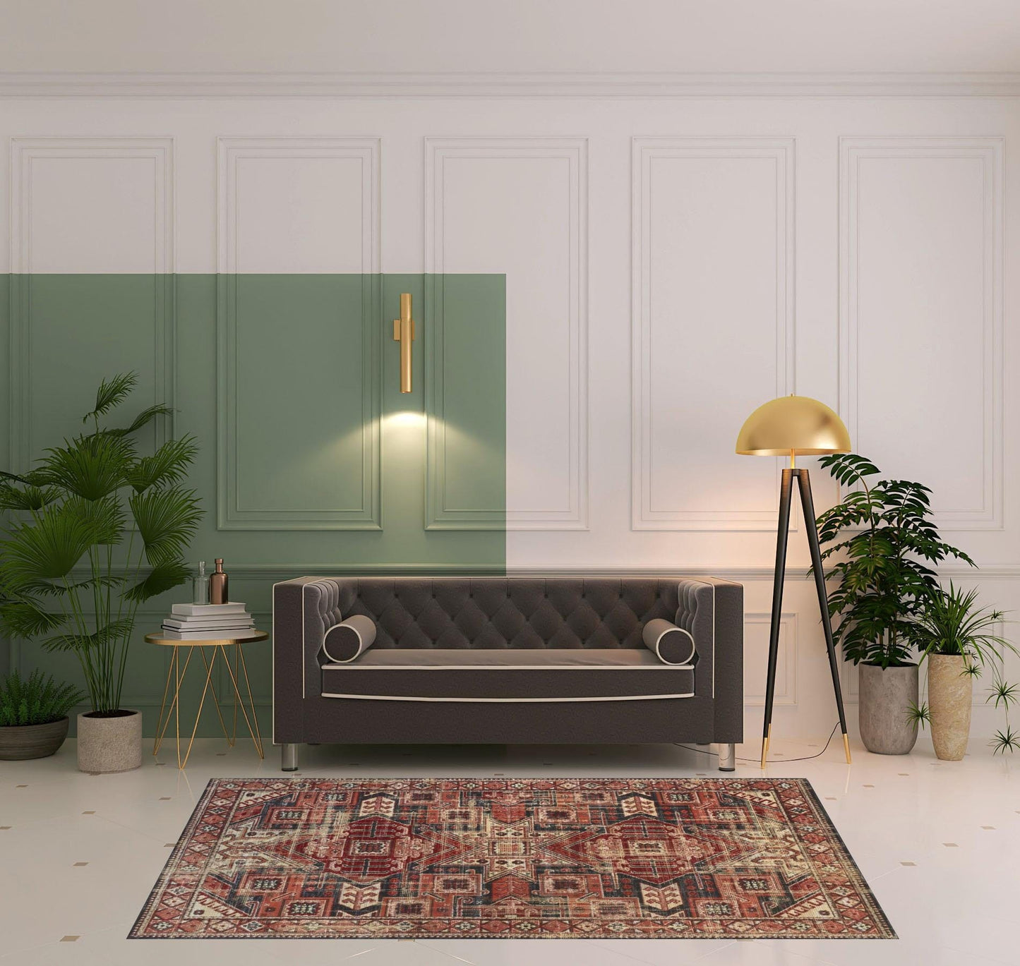 4' X 6' Red Tan And Black Abstract Power Loom Distressed Stain Resistant Area Rug