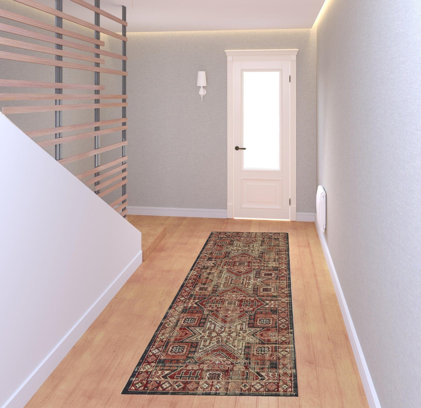 4' X 6' Red Tan And Black Abstract Power Loom Distressed Stain Resistant Area Rug