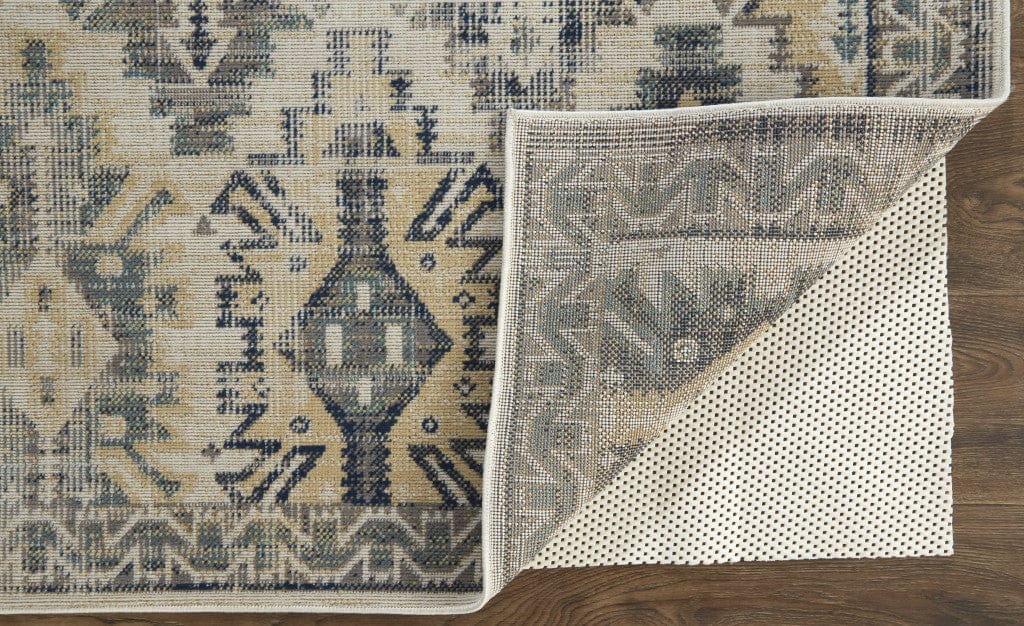 4' X 6' Green Blue And Ivory Abstract Power Loom Distressed Stain Resistant Area Rug