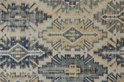4' X 6' Green Blue And Ivory Abstract Power Loom Distressed Stain Resistant Area Rug