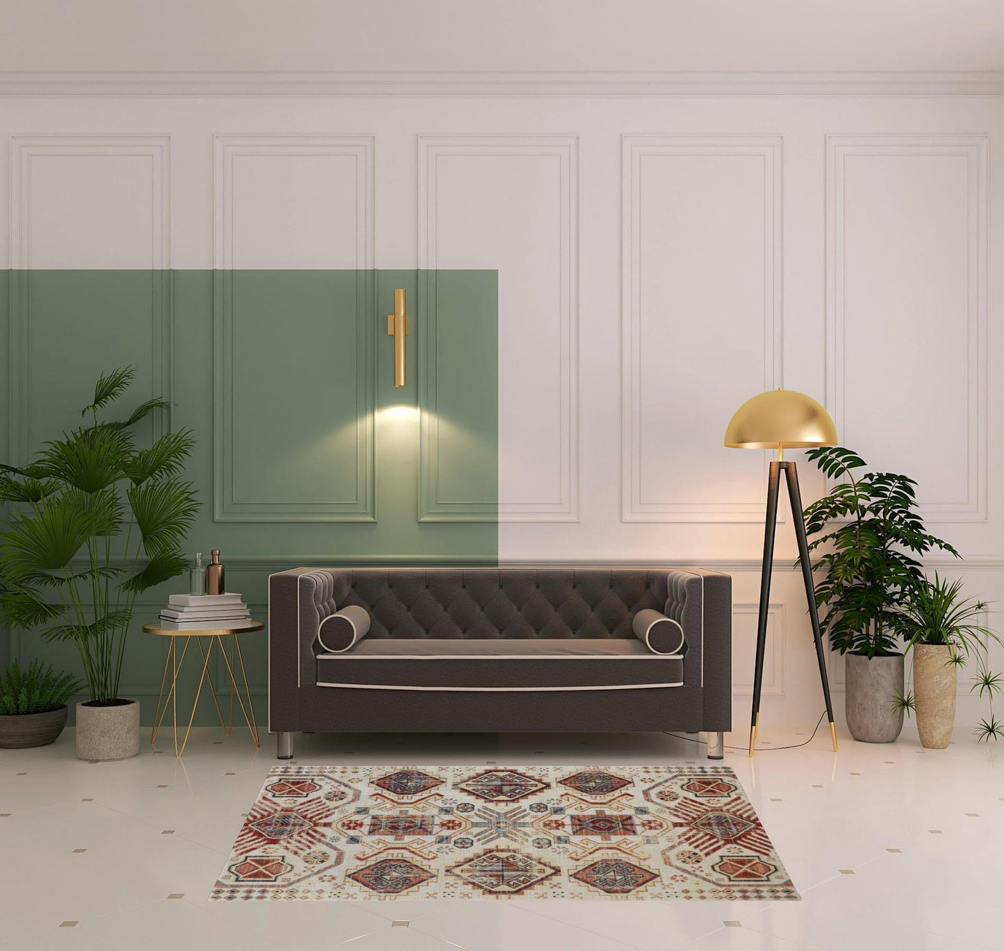 4' X 6' Ivory Red And Tan Abstract Power Loom Distressed Stain Resistant Area Rug