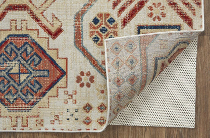 4' X 6' Ivory Red And Tan Abstract Power Loom Distressed Stain Resistant Area Rug