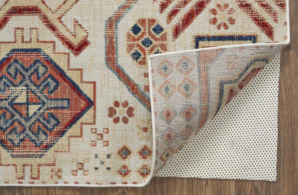 4' X 6' Ivory Red And Tan Abstract Power Loom Distressed Stain Resistant Area Rug