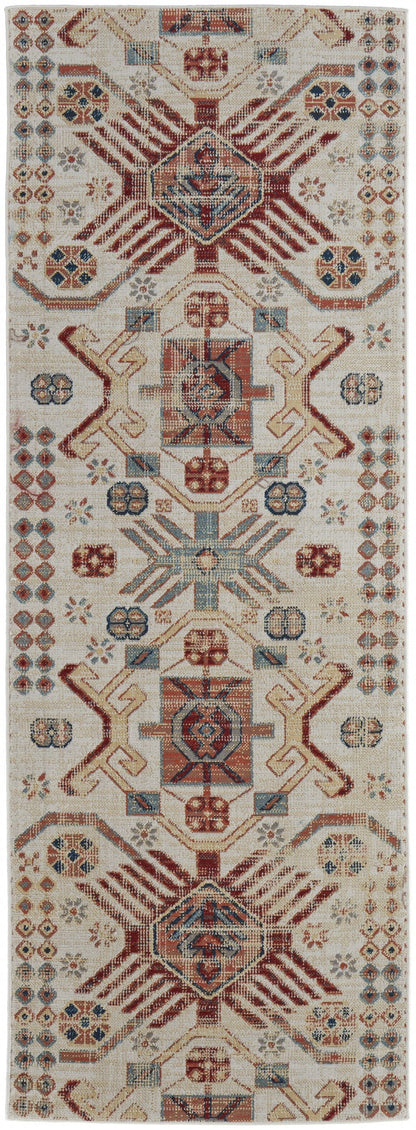 4' X 6' Ivory Red And Tan Abstract Power Loom Distressed Stain Resistant Area Rug