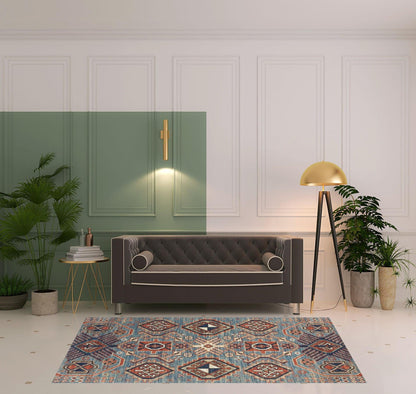 4' X 6' Ivory Red And Tan Abstract Power Loom Distressed Stain Resistant Area Rug