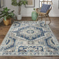 4' X 6' Blue And Ivory Abstract Power Loom Distressed Stain Resistant Area Rug