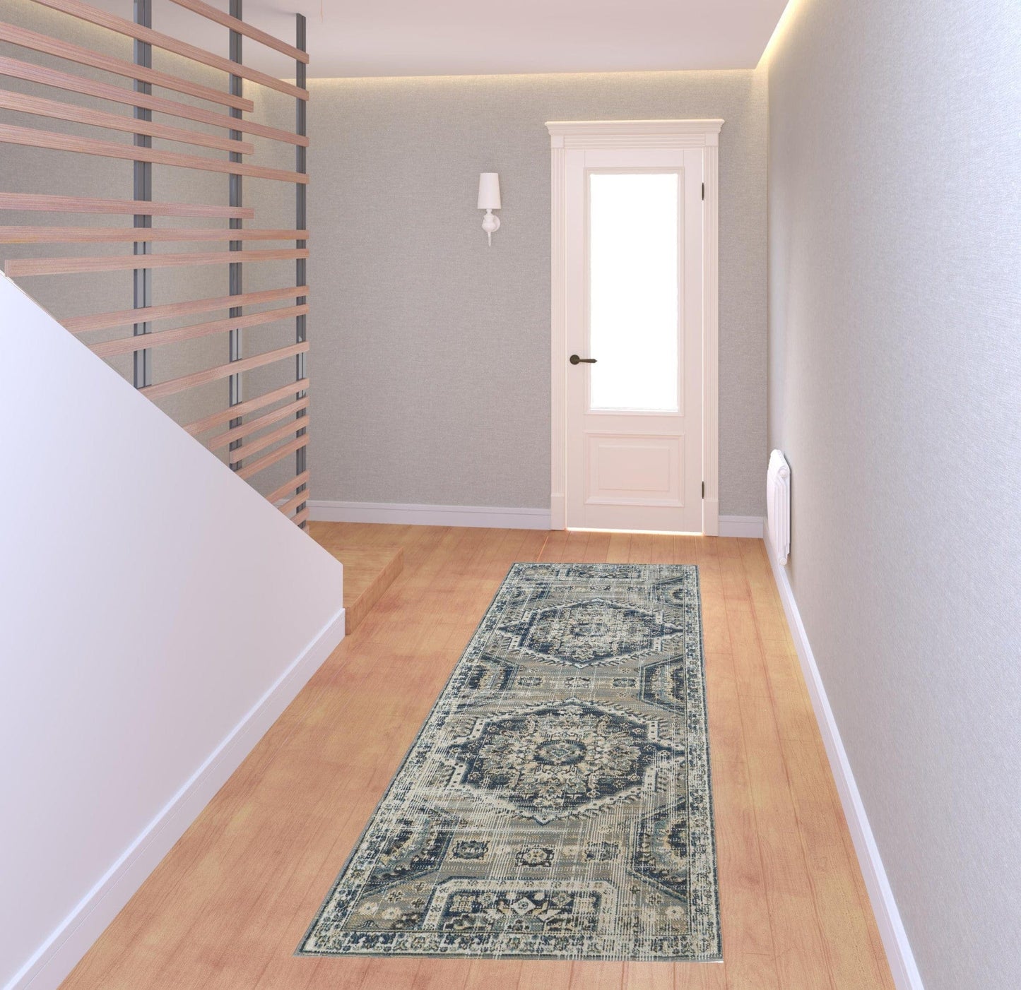 4' X 6' Blue And Ivory Abstract Power Loom Distressed Stain Resistant Area Rug