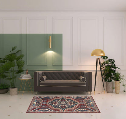 4' X 6' Blue And Ivory Abstract Power Loom Distressed Stain Resistant Area Rug