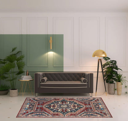 4' X 6' Blue And Ivory Abstract Power Loom Distressed Stain Resistant Area Rug