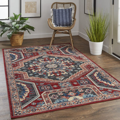 4' X 6' Blue And Ivory Abstract Power Loom Distressed Stain Resistant Area Rug